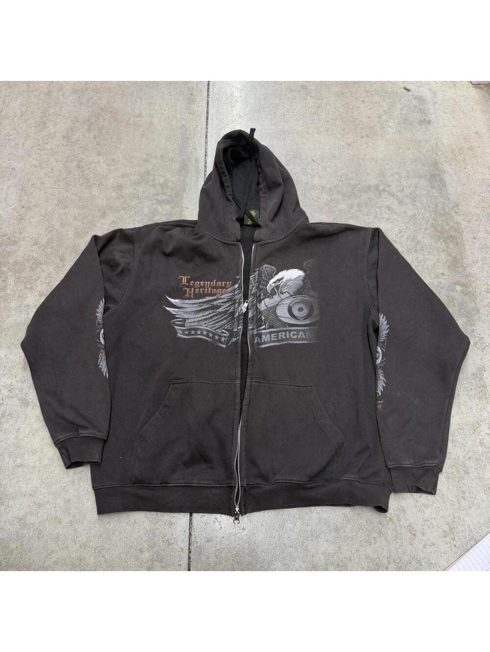 vintage legendary herritage biker faded black zip up hoodie xl BROKEN ZIPPER